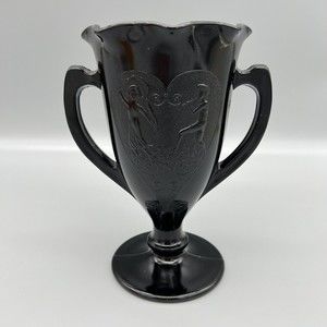 VTG LE Smith Black Amethyst Trophy Vase Loving Cup Nymphs Mythology Art Deco